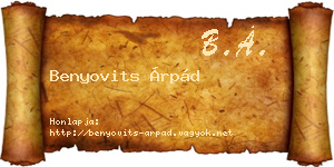 Benyovits Árpád névjegykártya